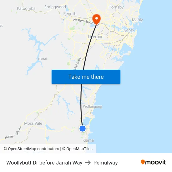 Woollybutt Dr before Jarrah Way to Pemulwuy map