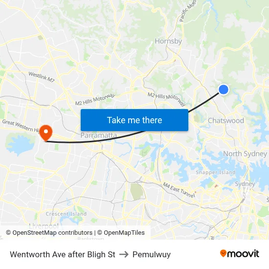 Wentworth Ave after Bligh St to Pemulwuy map