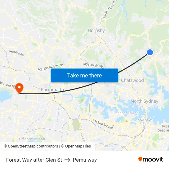 Forest Way after Glen St to Pemulwuy map