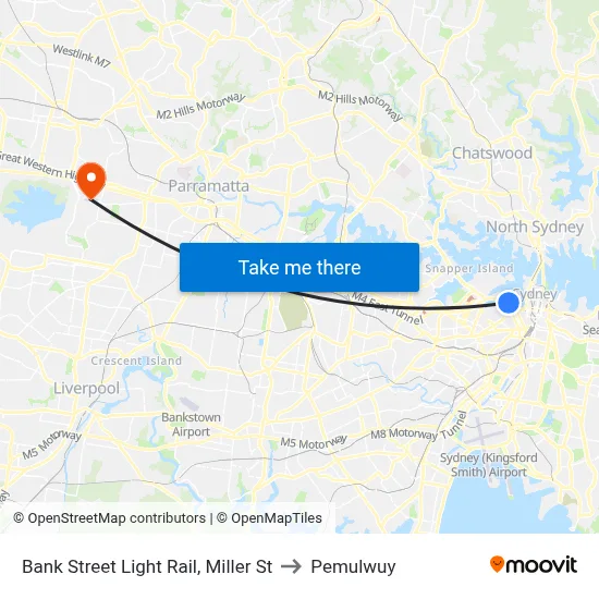 Bank Street Light Rail, Miller St to Pemulwuy map