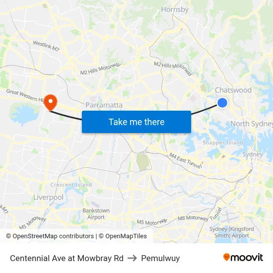 Centennial Ave at Mowbray Rd to Pemulwuy map