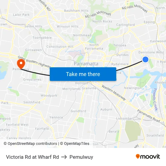 Victoria Rd at Wharf Rd to Pemulwuy map