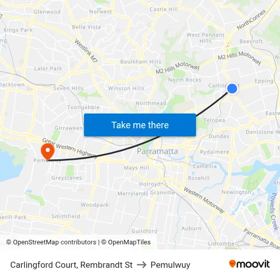 Carlingford Court, Rembrandt St to Pemulwuy map