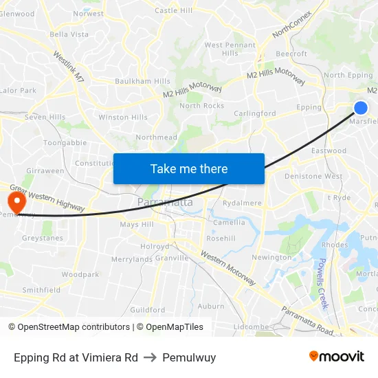 Epping Rd at Vimiera Rd to Pemulwuy map