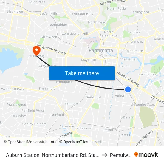 Auburn Station, Northumberland Rd, Stand C to Pemulwuy map
