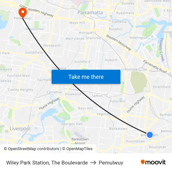 Wiley Park Station, The Boulevarde to Pemulwuy map