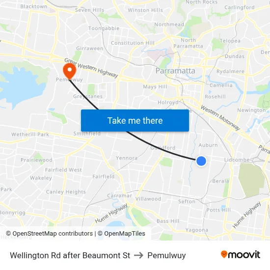 Wellington Rd after Beaumont St to Pemulwuy map