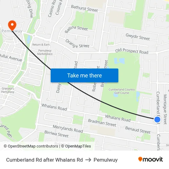 Cumberland Rd after Whalans Rd to Pemulwuy map