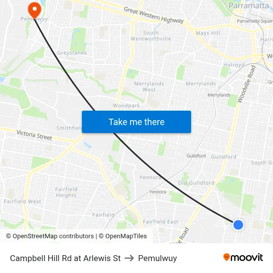 Campbell Hill Rd at Arlewis St to Pemulwuy map