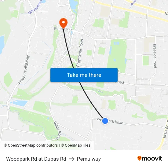 Woodpark Rd at Dupas Rd to Pemulwuy map