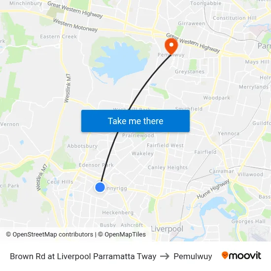 Brown Rd at Liverpool Parramatta Tway to Pemulwuy map