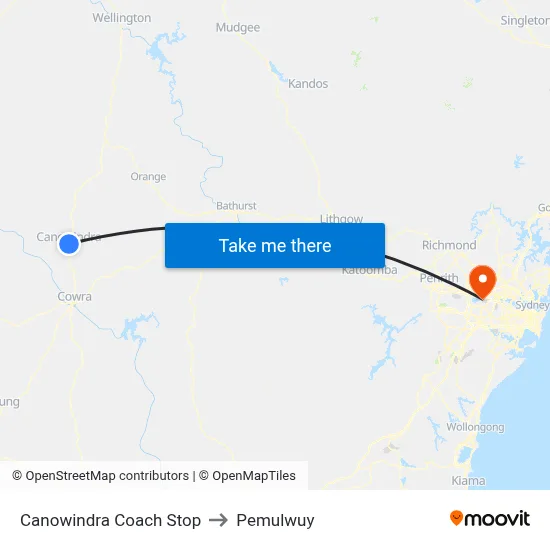 Canowindra Coach Stop to Pemulwuy map