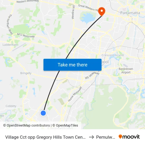 Village Cct opp Gregory Hills Town Centre to Pemulwuy map