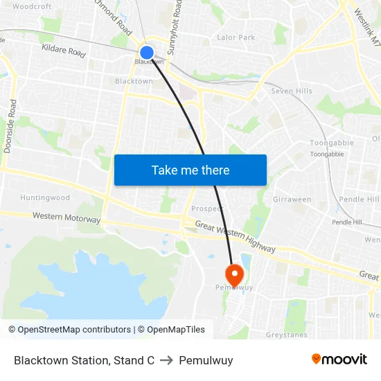 Blacktown Station, Stand C to Pemulwuy map