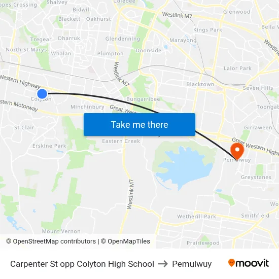 Carpenter St opp Colyton High School to Pemulwuy map
