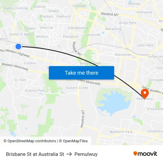 Brisbane St at Australia St to Pemulwuy map