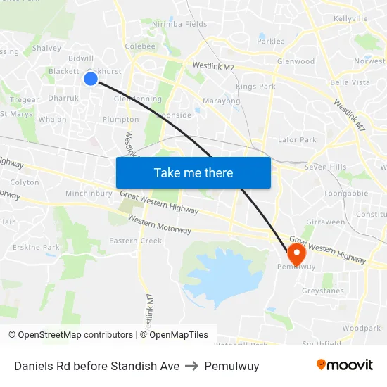 Daniels Rd before Standish Ave to Pemulwuy map