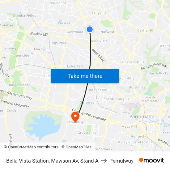 Bella Vista Station, Mawson Av, Stand A to Pemulwuy map