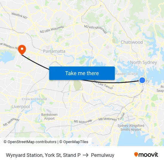 Wynyard Station, York St, Stand P to Pemulwuy map