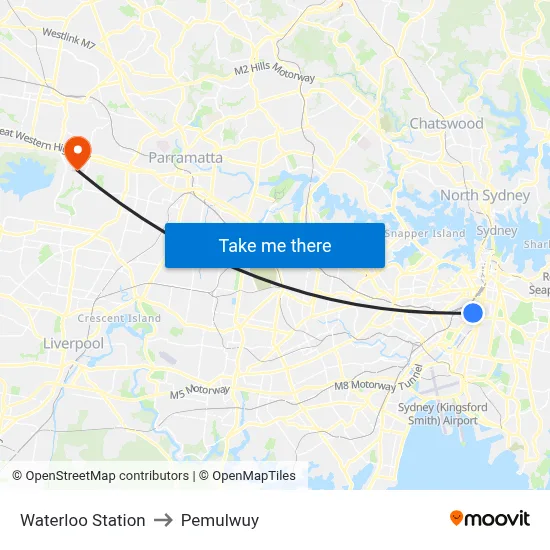 Waterloo Station to Pemulwuy map