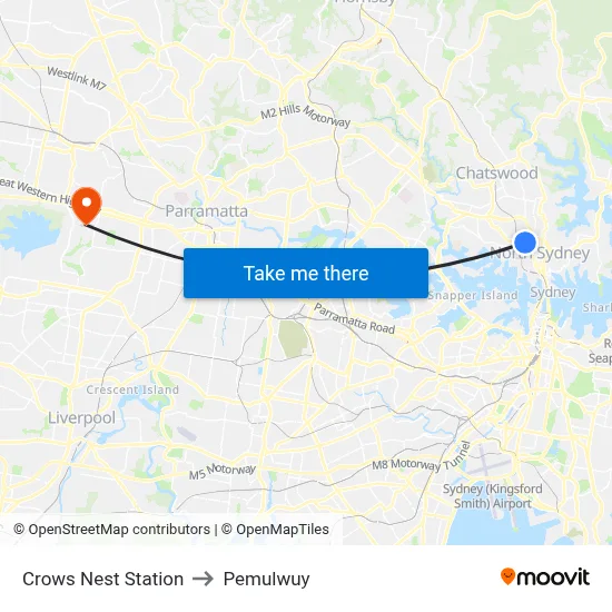 Crows Nest Station to Pemulwuy map