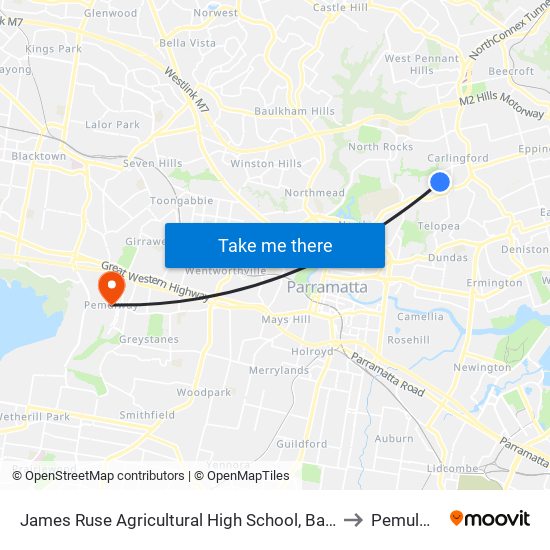 James Ruse Agricultural High School, Baker St to Pemulwuy map