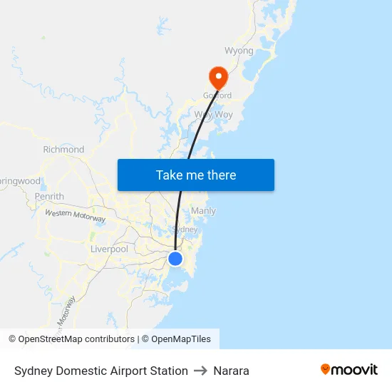 Sydney Domestic Airport Station to Narara map