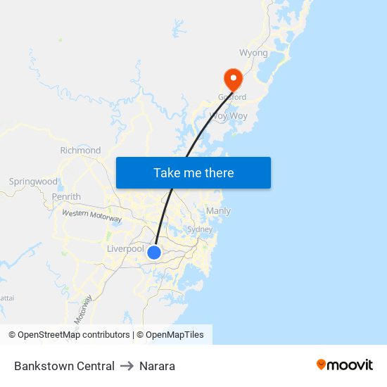 Bankstown Central to Narara map