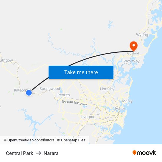 Central Park to Narara map