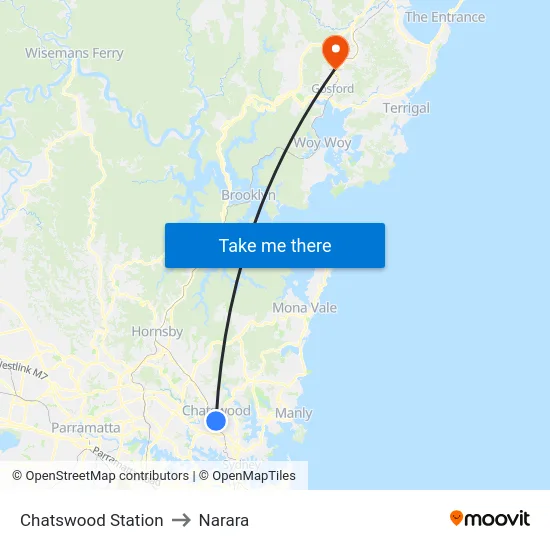 Chatswood Station to Narara map