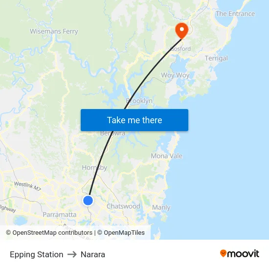 Epping Station to Narara map