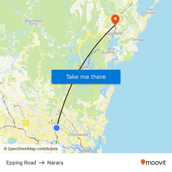 Epping Road to Narara map