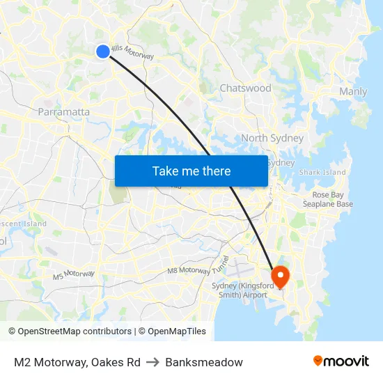 M2 Motorway, Oakes Rd to Banksmeadow map