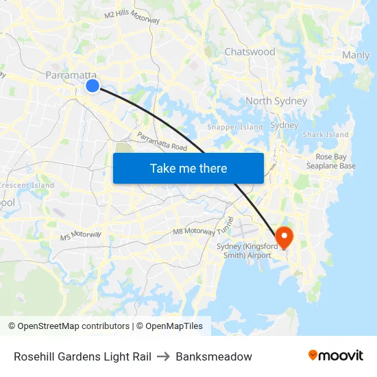 Rosehill Gardens Light Rail to Banksmeadow map
