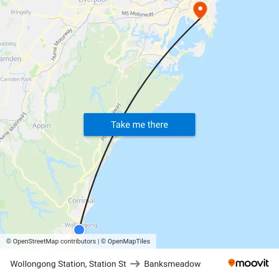 Wollongong Station, Station St to Banksmeadow map