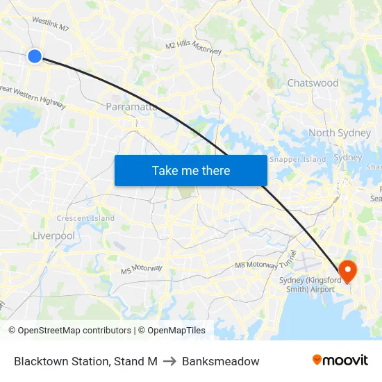 Blacktown Station, Stand M to Banksmeadow map