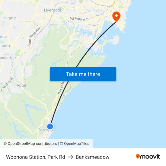 Woonona Station, Park Rd to Banksmeadow map