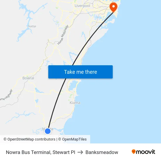 Nowra Bus Terminal, Stewart Pl to Banksmeadow map