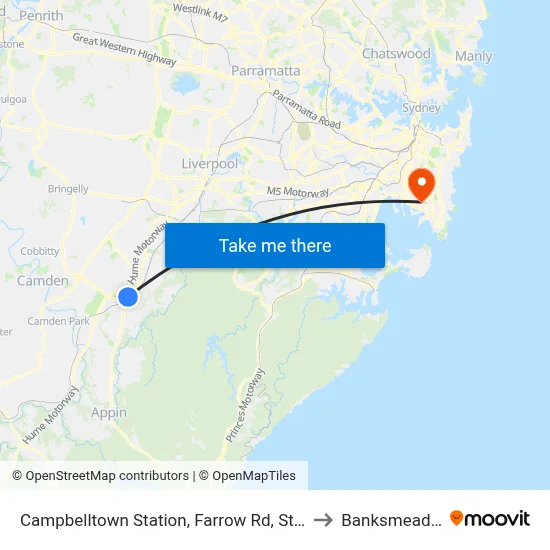 Campbelltown Station, Farrow Rd, Stand G to Banksmeadow map