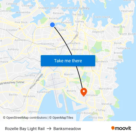 Rozelle Bay Light Rail to Banksmeadow map