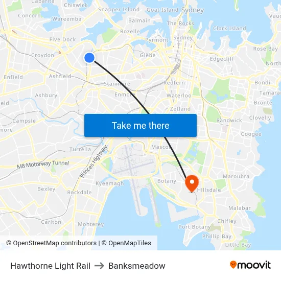 Hawthorne Light Rail to Banksmeadow map