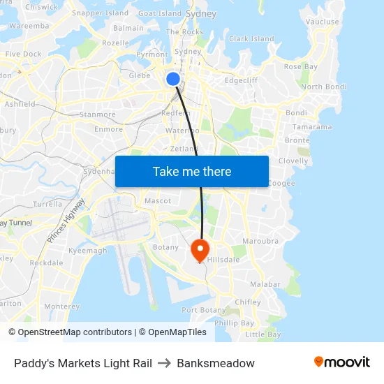 Paddy's Markets Light Rail to Banksmeadow map