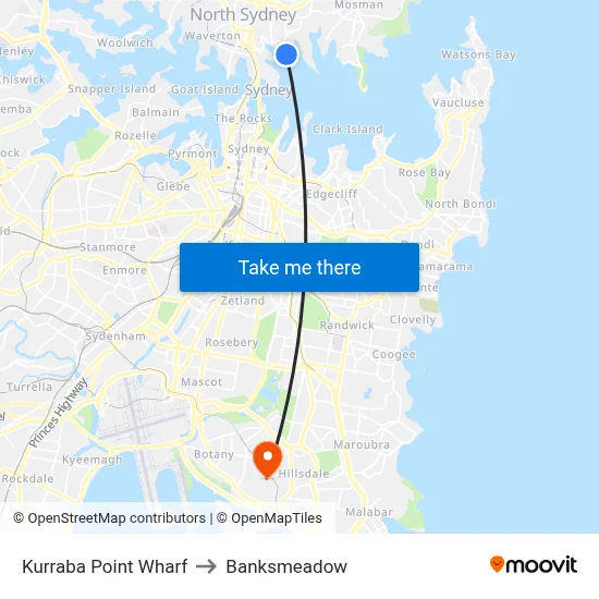 Kurraba Point Wharf to Banksmeadow map