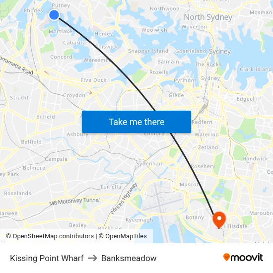 Kissing Point Wharf to Banksmeadow map