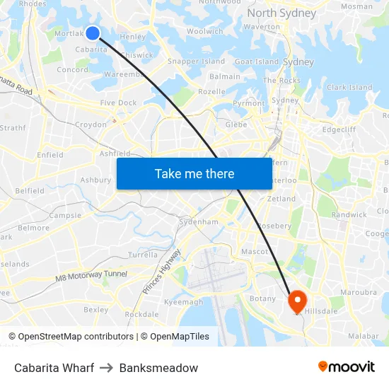 Cabarita Wharf to Banksmeadow map