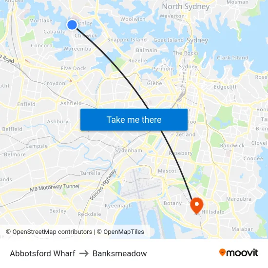 Abbotsford Wharf to Banksmeadow map