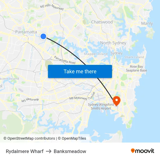Rydalmere Wharf to Banksmeadow map