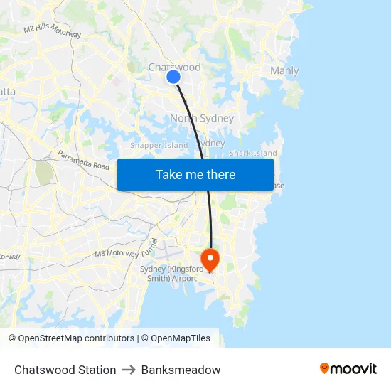Chatswood Station to Banksmeadow map