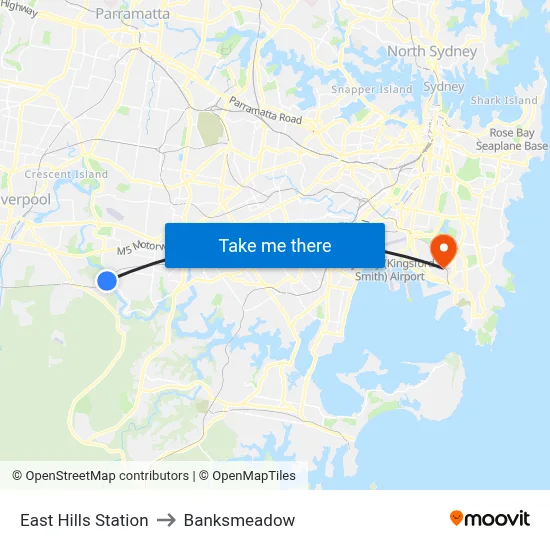 East Hills Station to Banksmeadow map