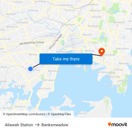 Allawah Station to Banksmeadow map